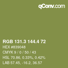カラーコード: RGB 131.3 144.4 72 | qconv.com