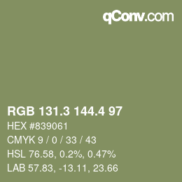 カラーコード: RGB 131.3 144.4 97 | qconv.com