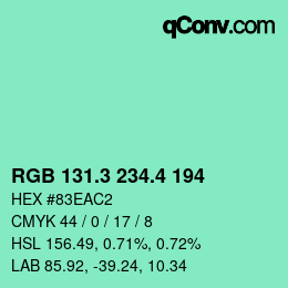 カラーコード: RGB 131.3 234.4 194 | qconv.com