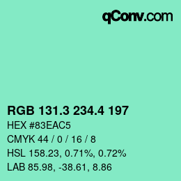 カラーコード: RGB 131.3 234.4 197 | qconv.com