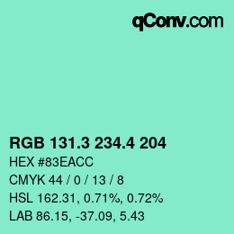 カラーコード: RGB 131.3 234.4 204 | qconv.com