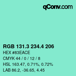 カラーコード: RGB 131.3 234.4 206 | qconv.com