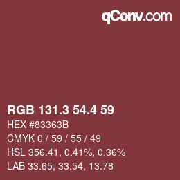 カラーコード: RGB 131.3 54.4 59 | qconv.com