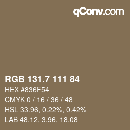 カラーコード: RGB 131.7 111 84 | qconv.com