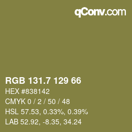 カラーコード: RGB 131.7 129 66 | qconv.com