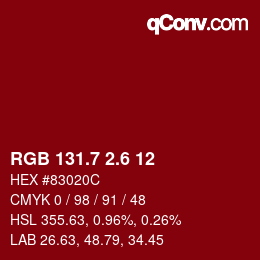 カラーコード: RGB 131.7 2.6 12 | qconv.com