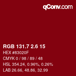 カラーコード: RGB 131.7 2.6 15 | qconv.com