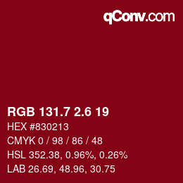 カラーコード: RGB 131.7 2.6 19 | qconv.com