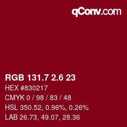 カラーコード: RGB 131.7 2.6 23 | qconv.com