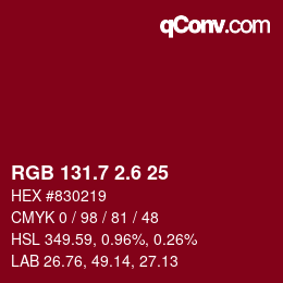 カラーコード: RGB 131.7 2.6 25 | qconv.com
