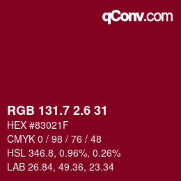 カラーコード: RGB 131.7 2.6 31 | qconv.com