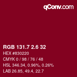 カラーコード: RGB 131.7 2.6 32 | qconv.com