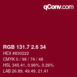 カラーコード: RGB 131.7 2.6 34 | qconv.com