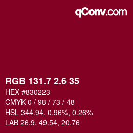 カラーコード: RGB 131.7 2.6 35 | qconv.com