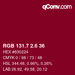 カラーコード: RGB 131.7 2.6 36 | qconv.com