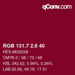 カラーコード: RGB 131.7 2.6 40 | qconv.com