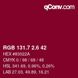 カラーコード: RGB 131.7 2.6 42 | qconv.com