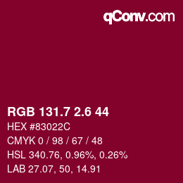 カラーコード: RGB 131.7 2.6 44 | qconv.com
