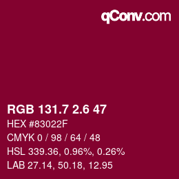 カラーコード: RGB 131.7 2.6 47 | qconv.com
