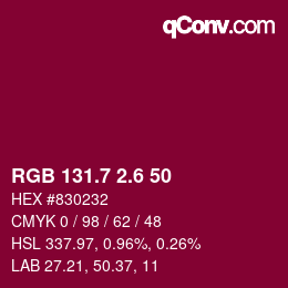 カラーコード: RGB 131.7 2.6 50 | qconv.com