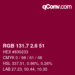 カラーコード: RGB 131.7 2.6 51 | qconv.com
