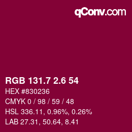 カラーコード: RGB 131.7 2.6 54 | qconv.com