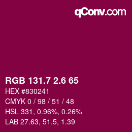 カラーコード: RGB 131.7 2.6 65 | qconv.com