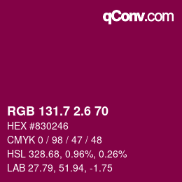 カラーコード: RGB 131.7 2.6 70 | qconv.com