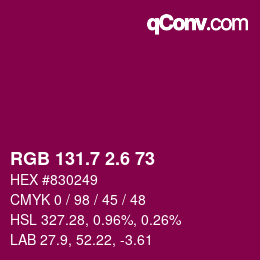 カラーコード: RGB 131.7 2.6 73 | qconv.com