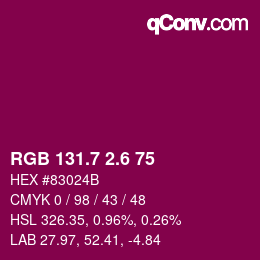 カラーコード: RGB 131.7 2.6 75 | qconv.com