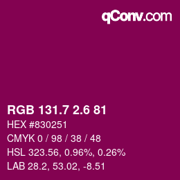 カラーコード: RGB 131.7 2.6 81 | qconv.com