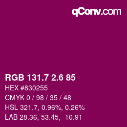 カラーコード: RGB 131.7 2.6 85 | qconv.com