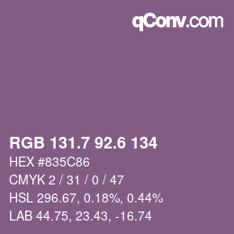 カラーコード: RGB 131.7 92.6 134 | qconv.com