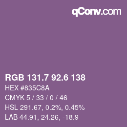 カラーコード: RGB 131.7 92.6 138 | qconv.com