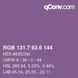 カラーコード: RGB 131.7 92.6 144 | qconv.com