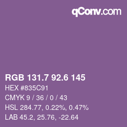 カラーコード: RGB 131.7 92.6 145 | qconv.com