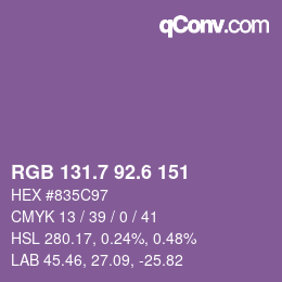 カラーコード: RGB 131.7 92.6 151 | qconv.com