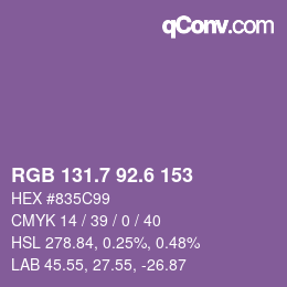 カラーコード: RGB 131.7 92.6 153 | qconv.com