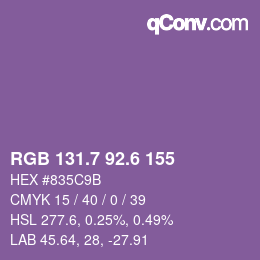 カラーコード: RGB 131.7 92.6 155 | qconv.com