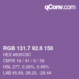 カラーコード: RGB 131.7 92.6 156 | qconv.com