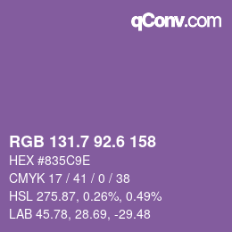 カラーコード: RGB 131.7 92.6 158 | qconv.com