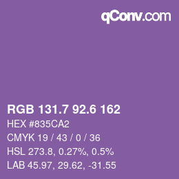 カラーコード: RGB 131.7 92.6 162 | qconv.com