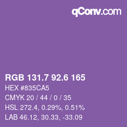カラーコード: RGB 131.7 92.6 165 | qconv.com