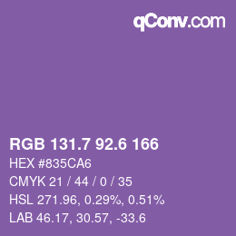 カラーコード: RGB 131.7 92.6 166 | qconv.com
