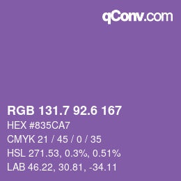 カラーコード: RGB 131.7 92.6 167 | qconv.com