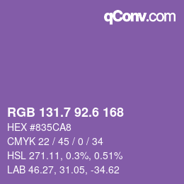 カラーコード: RGB 131.7 92.6 168 | qconv.com