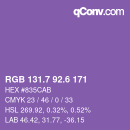 カラーコード: RGB 131.7 92.6 171 | qconv.com