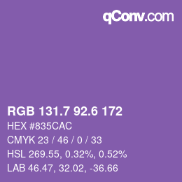 カラーコード: RGB 131.7 92.6 172 | qconv.com