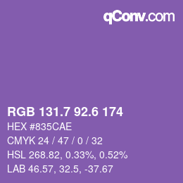 カラーコード: RGB 131.7 92.6 174 | qconv.com