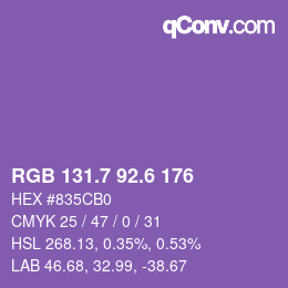 カラーコード: RGB 131.7 92.6 176 | qconv.com
